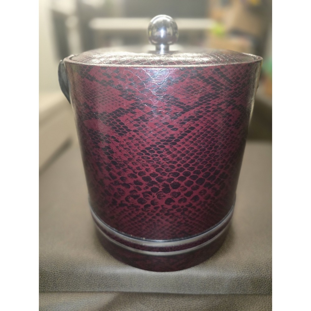 Vintage Georges Briard Burgundy Faux Snake Skin Leather Insulated Lid Ice Bucket